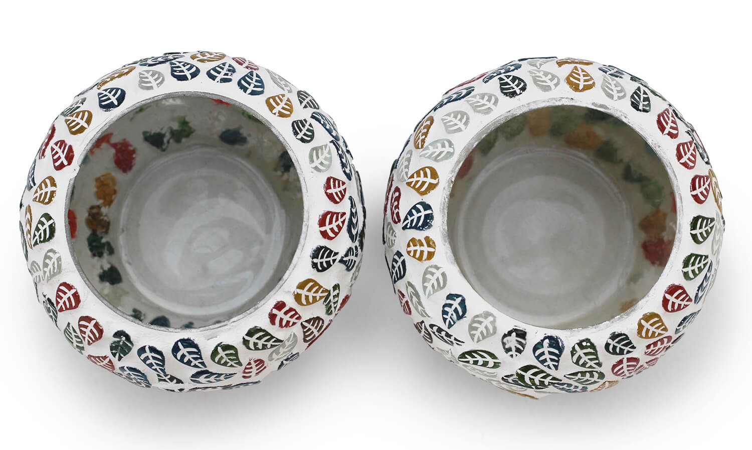 Set of 2 Multicolor Floral Pattern Mosaic Glass TeaLight Candle Holder for Living Room, Indoor Outdoor Decorations